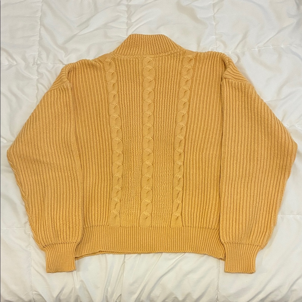 Women Saint Laurent Vintage70s Pure Wool Yellow Mustard Cable Knit Sweater Sz 4 - Picture 2 of 8